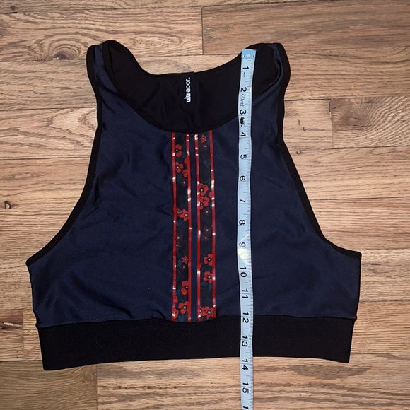 Ultracor Altitude Longline Sports Bra Crop Top Tank Floral Navy Blue Red Size L - Picture 4 of 6